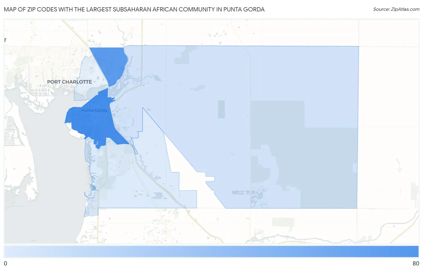 Zip Codes with the Largest Subsaharan African Community in Punta Gorda Map