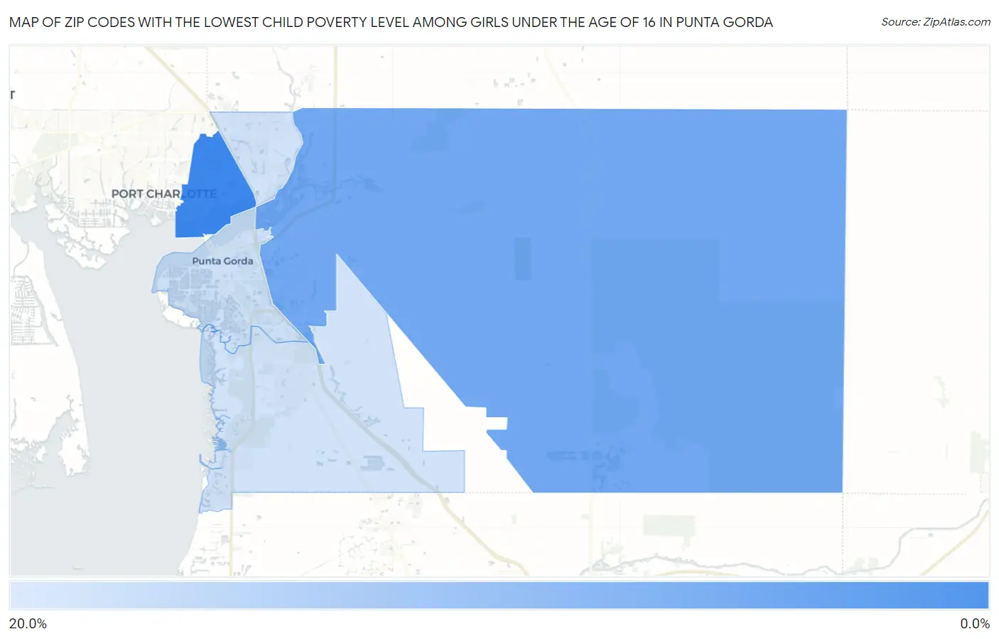 Zip Codes with the Lowest Child Poverty Level Among Girls Under the Age of 16 in Punta Gorda Map