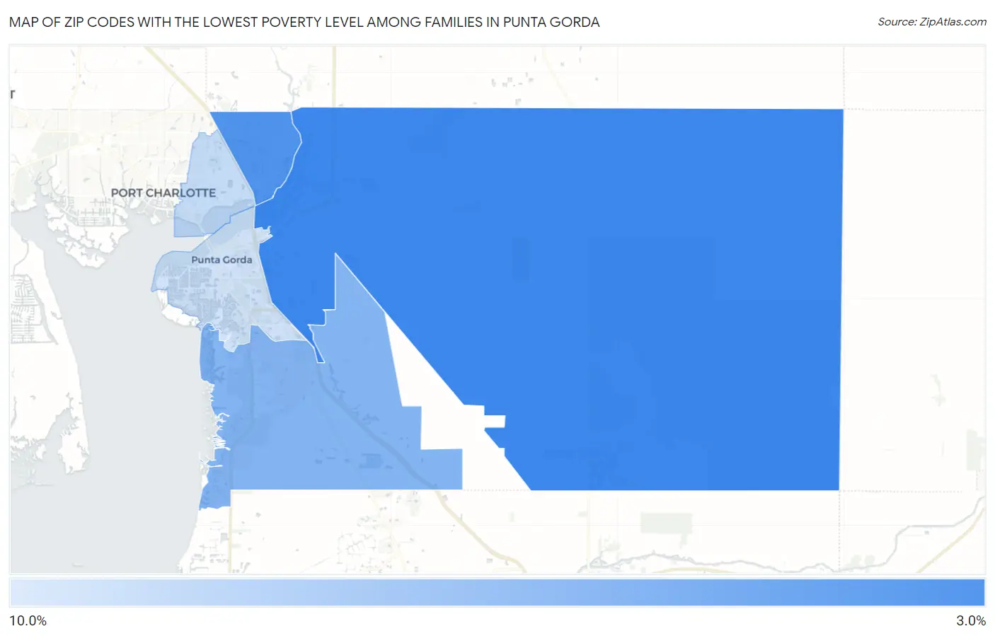 Zip Codes with the Lowest Poverty Level Among Families in Punta Gorda Map