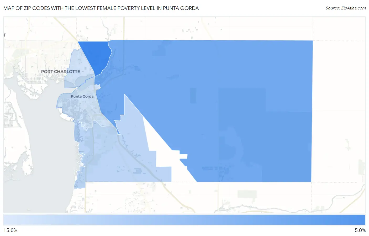 Zip Codes with the Lowest Female Poverty Level in Punta Gorda Map