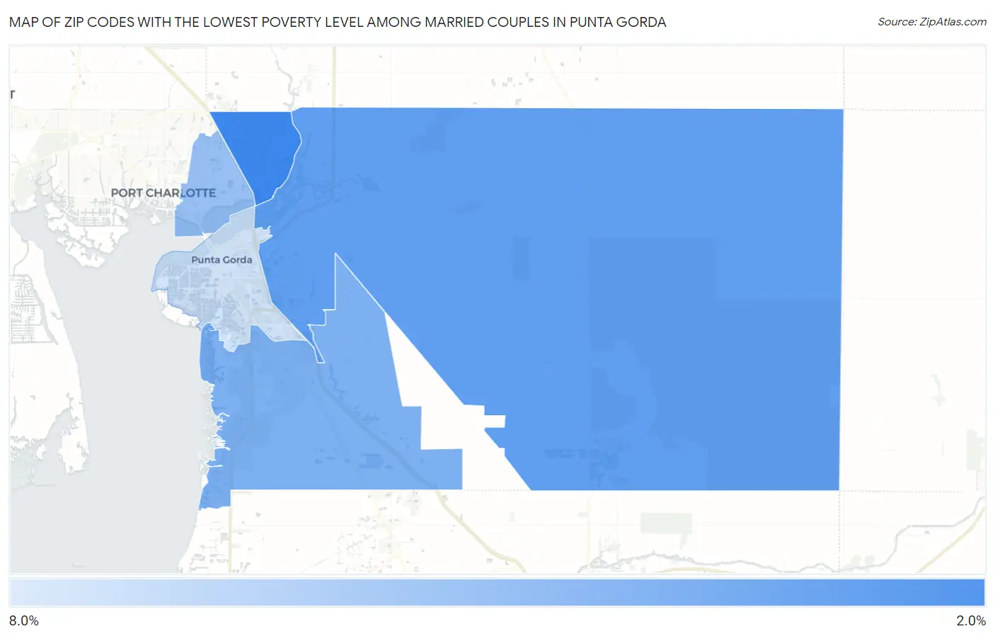 Zip Codes with the Lowest Poverty Level Among Married Couples in Punta Gorda Map