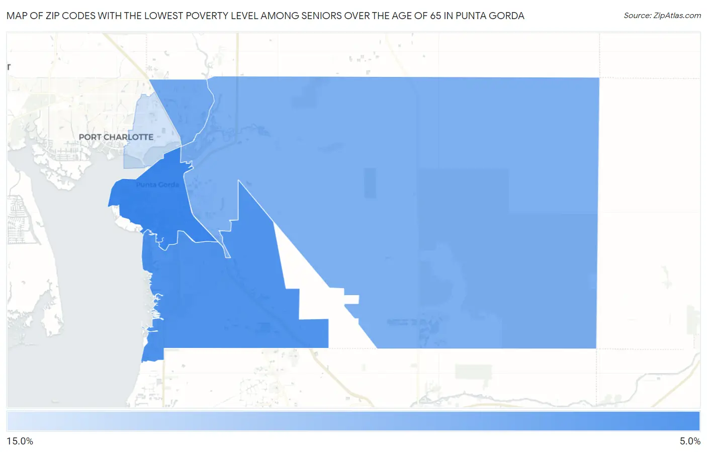 Zip Codes with the Lowest Poverty Level Among Seniors Over the Age of 65 in Punta Gorda Map