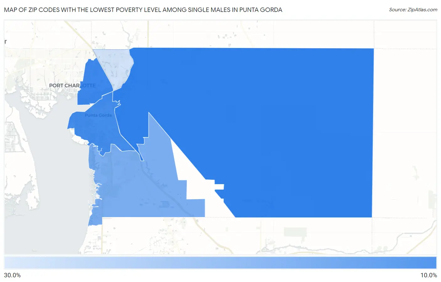 Zip Codes with the Lowest Poverty Level Among Single Males in Punta Gorda Map