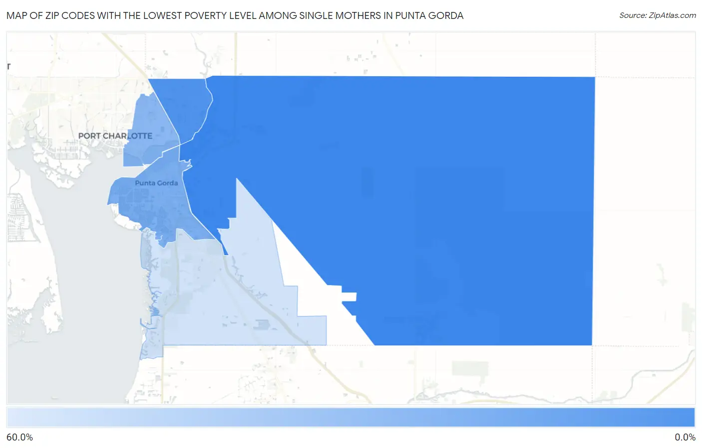 Zip Codes with the Lowest Poverty Level Among Single Mothers in Punta Gorda Map