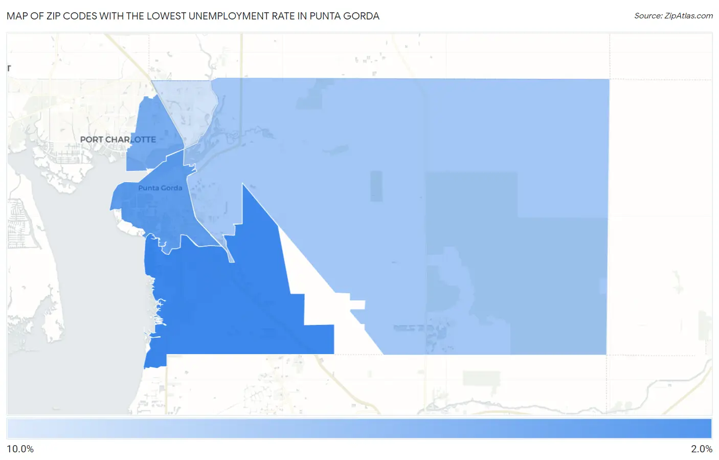 Zip Codes with the Lowest Unemployment Rate in Punta Gorda Map