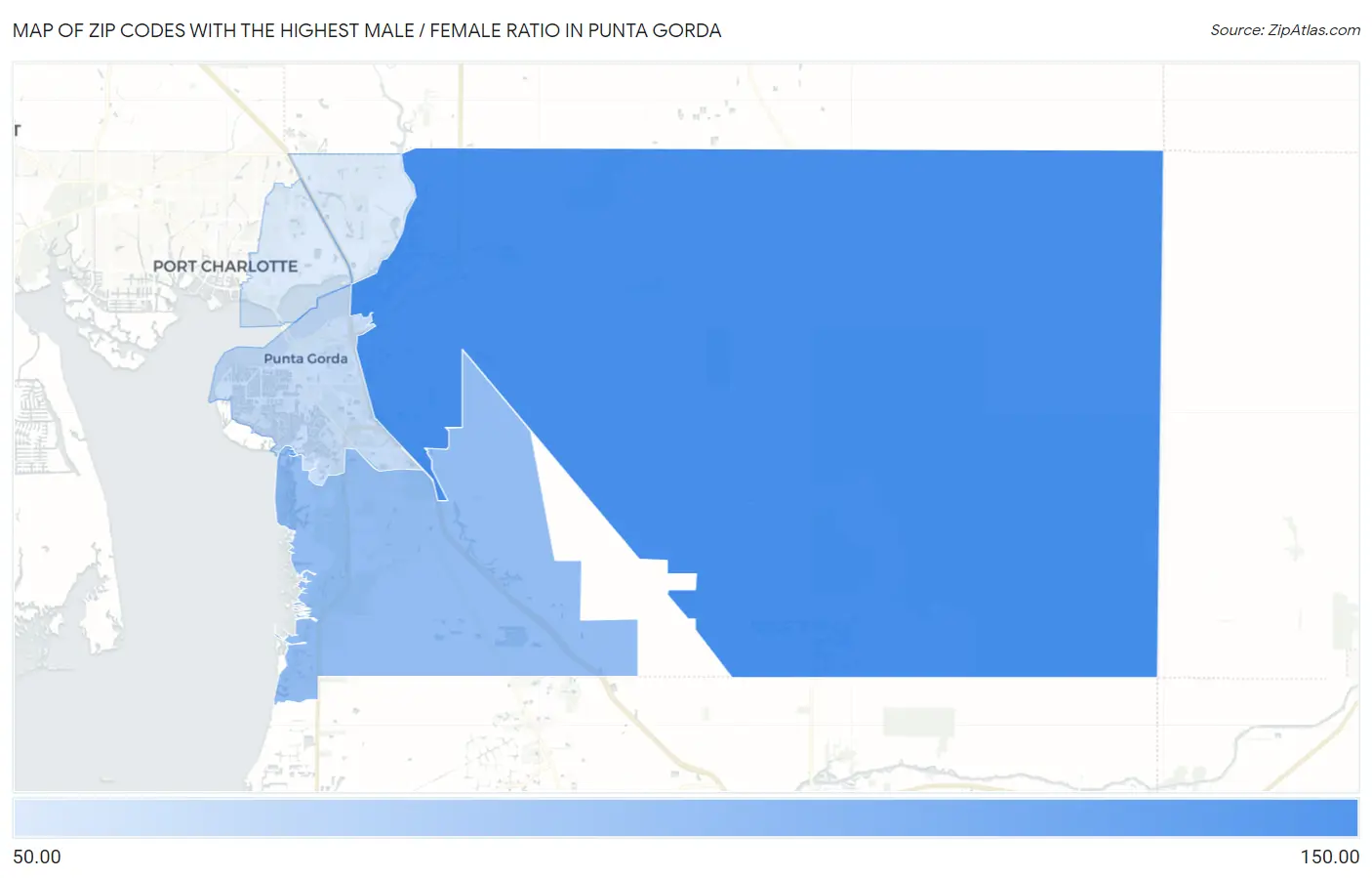 Zip Codes with the Highest Male / Female Ratio in Punta Gorda Map