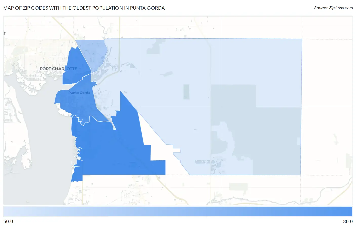 Zip Codes with the Oldest Population in Punta Gorda Map