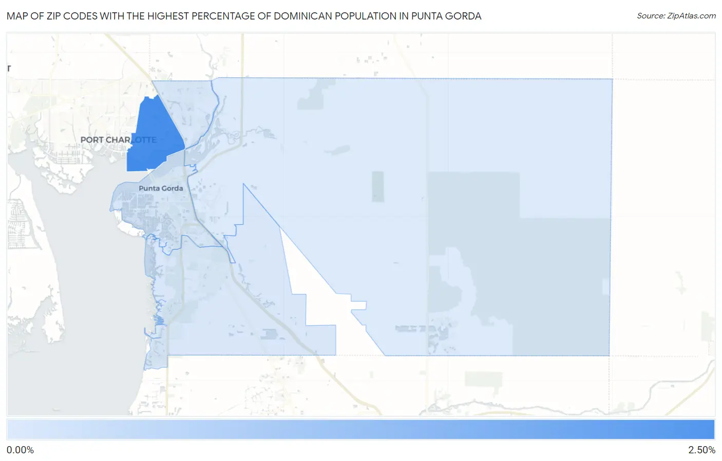 Zip Codes with the Highest Percentage of Dominican Population in Punta Gorda Map