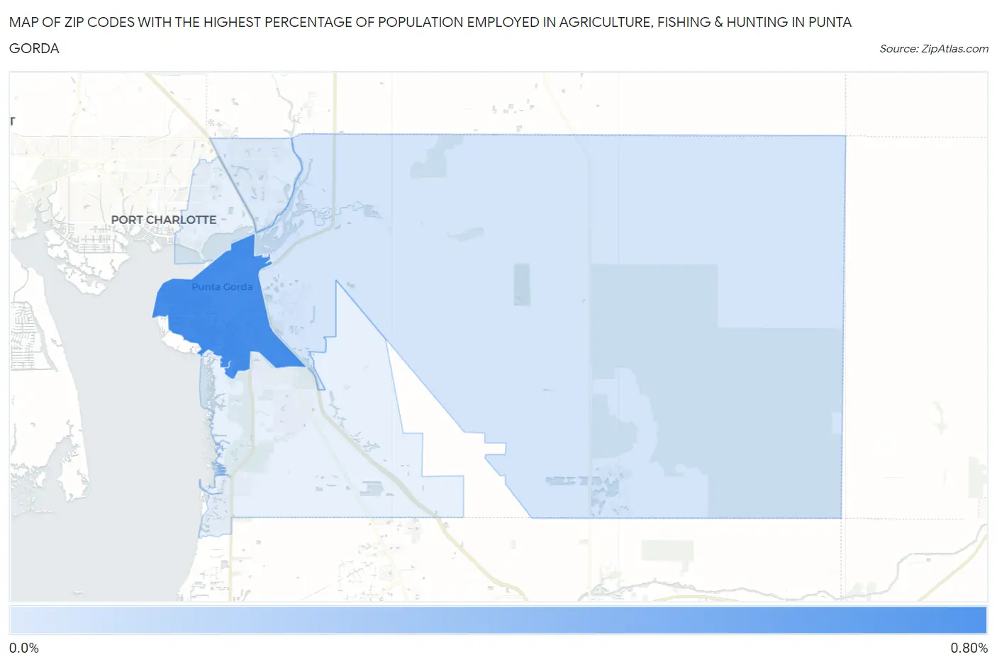 Zip Codes with the Highest Percentage of Population Employed in Agriculture, Fishing & Hunting in Punta Gorda Map