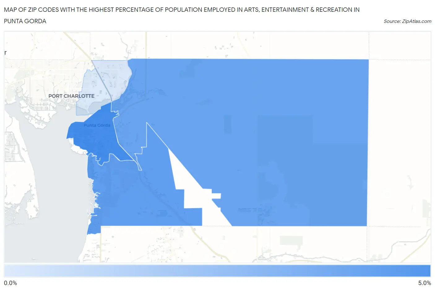 Zip Codes with the Highest Percentage of Population Employed in Arts, Entertainment & Recreation in Punta Gorda Map