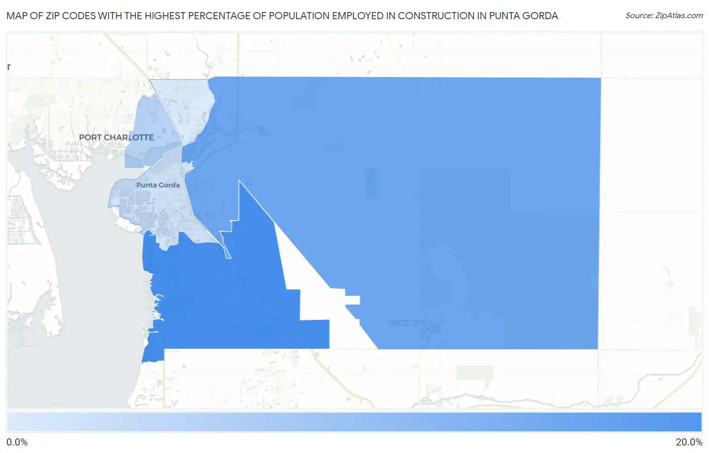 Zip Codes with the Highest Percentage of Population Employed in Construction in Punta Gorda Map