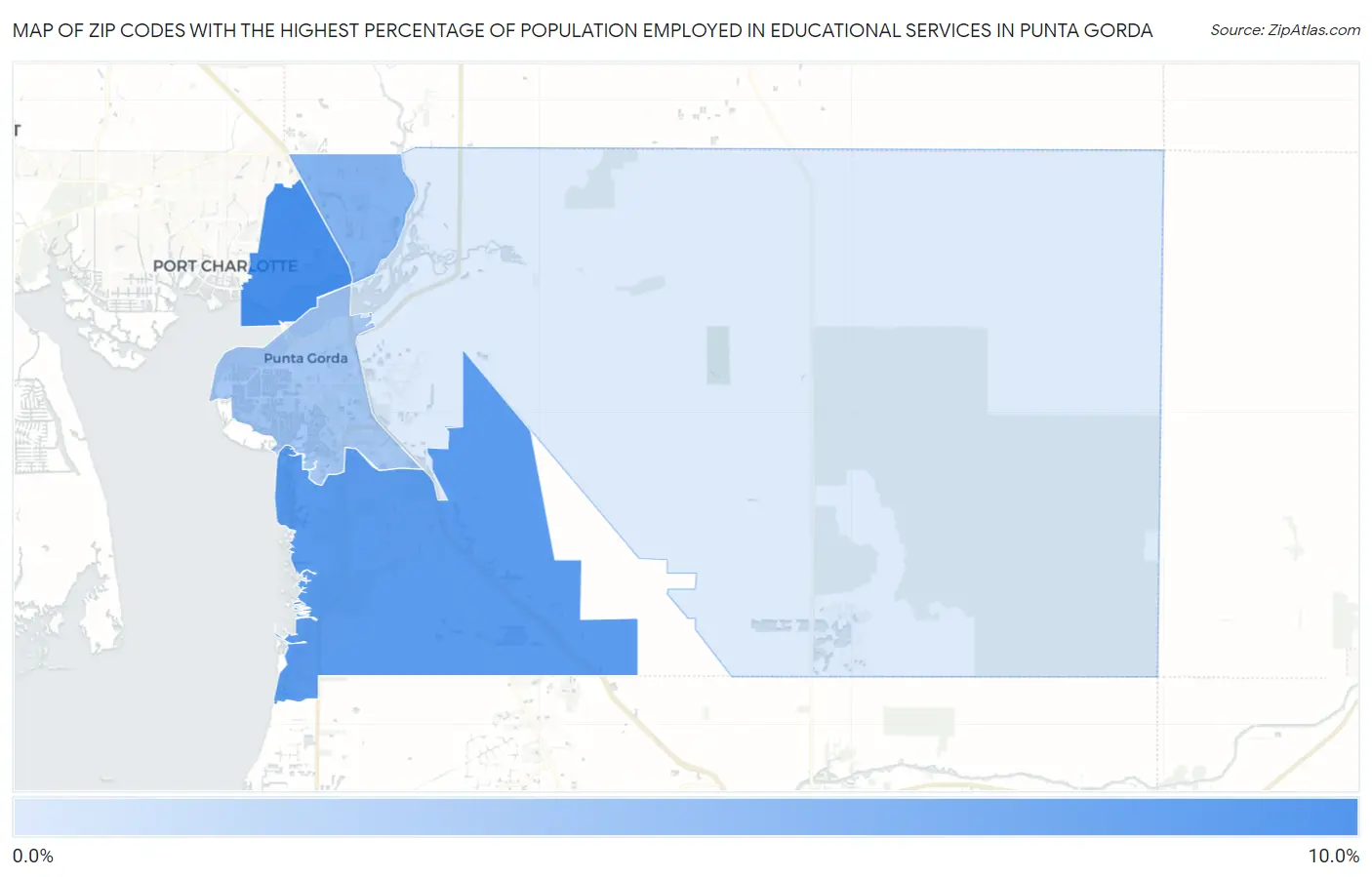 Zip Codes with the Highest Percentage of Population Employed in Educational Services in Punta Gorda Map