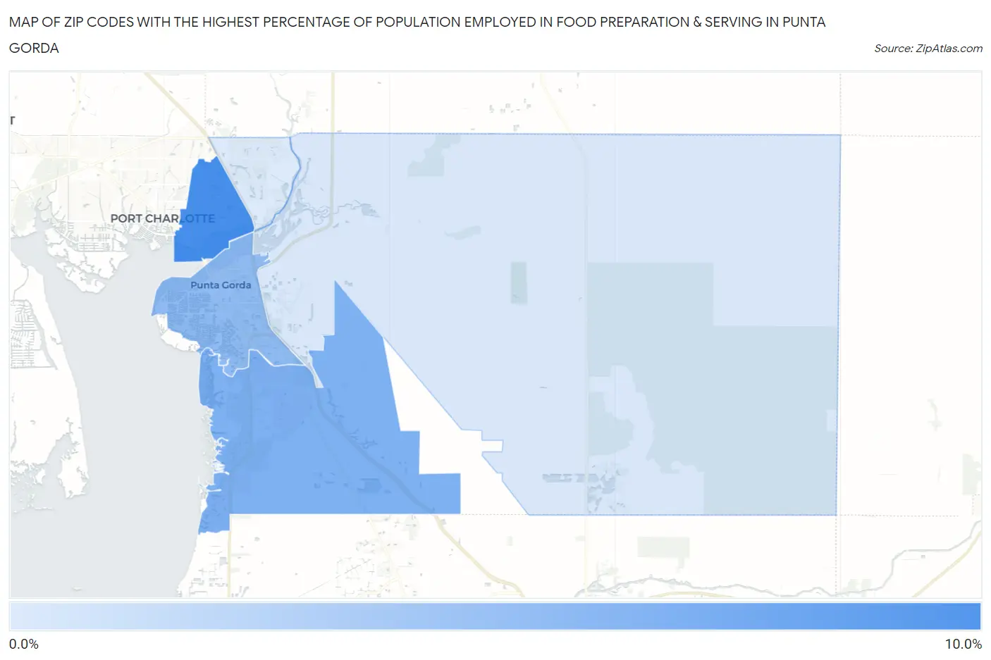 Zip Codes with the Highest Percentage of Population Employed in Food Preparation & Serving in Punta Gorda Map