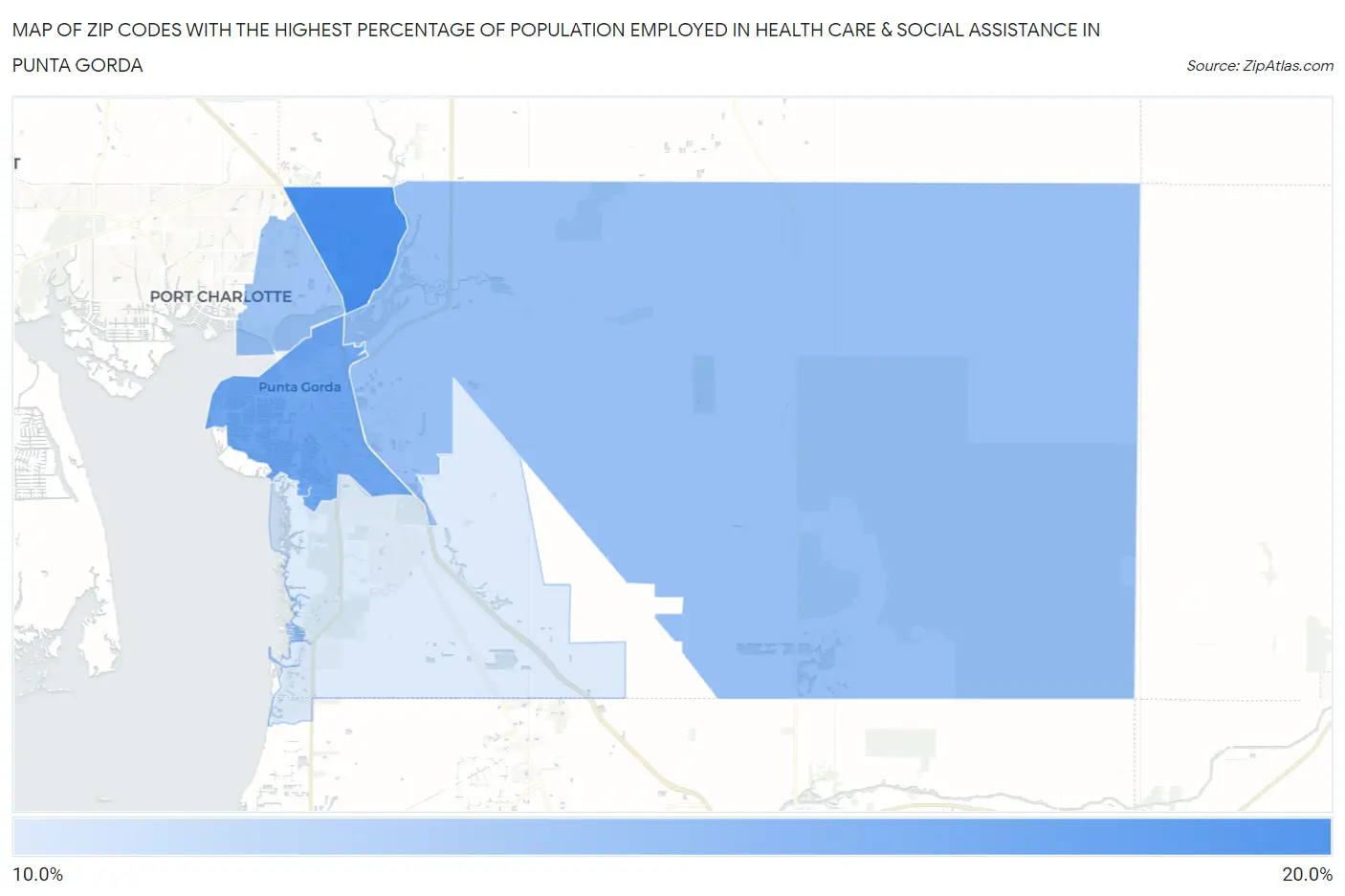 Zip Codes with the Highest Percentage of Population Employed in Health Care & Social Assistance in Punta Gorda Map