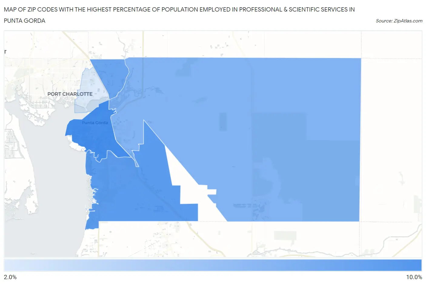 Zip Codes with the Highest Percentage of Population Employed in Professional & Scientific Services in Punta Gorda Map