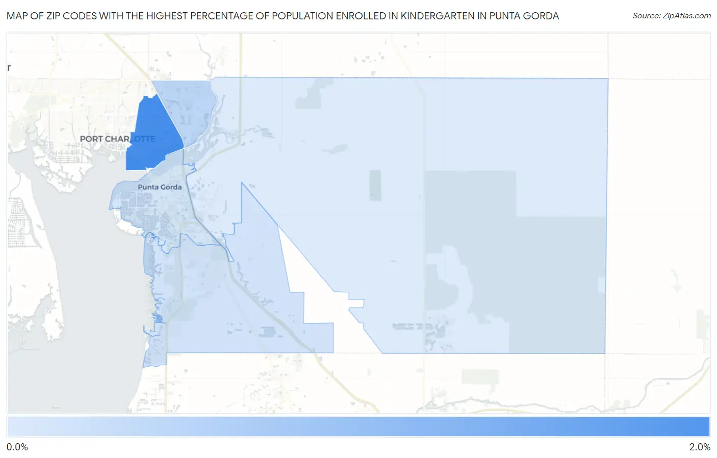 Zip Codes with the Highest Percentage of Population Enrolled in Kindergarten in Punta Gorda Map