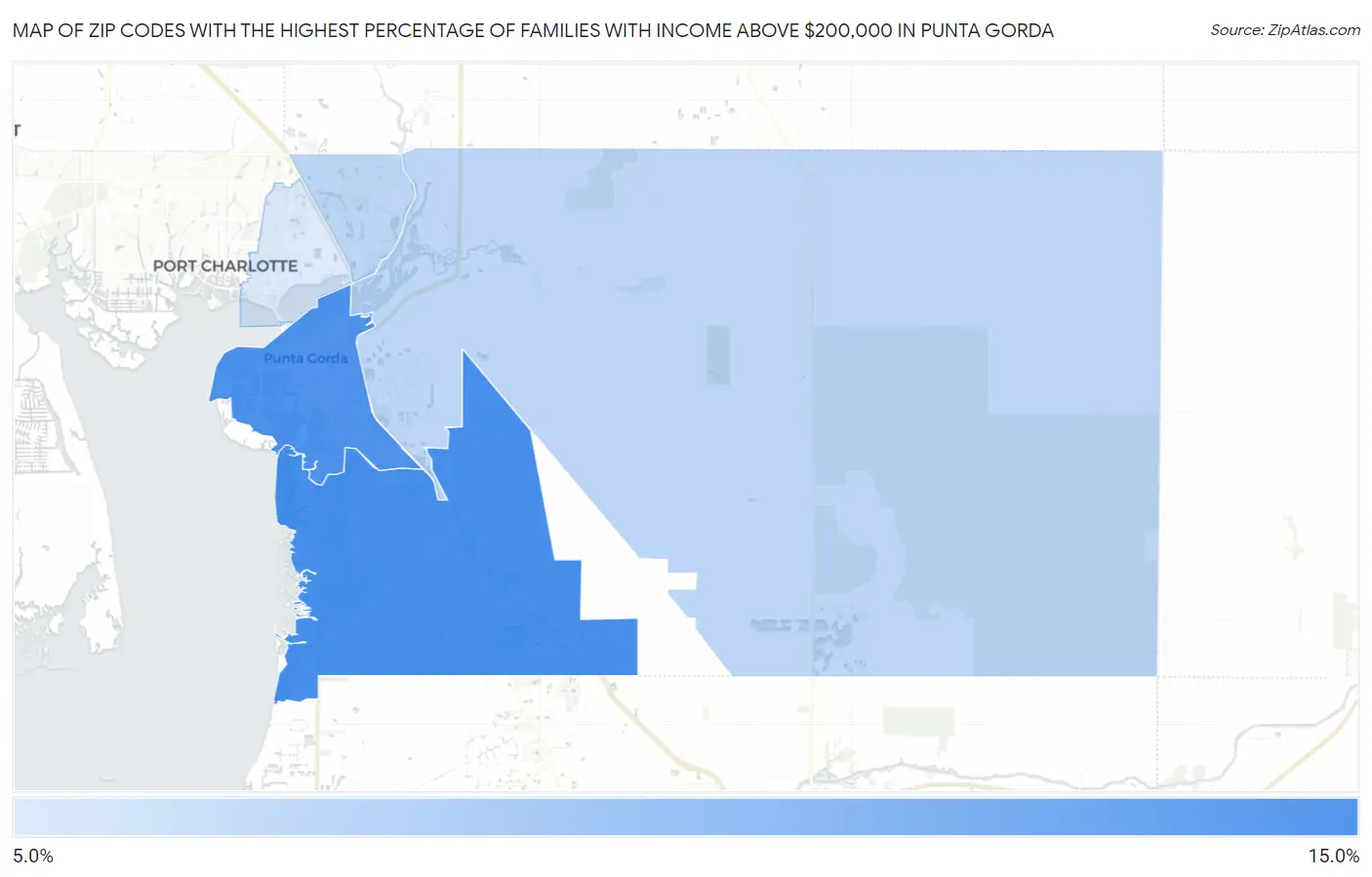 Zip Codes with the Highest Percentage of Families with Income Above $200,000 in Punta Gorda Map