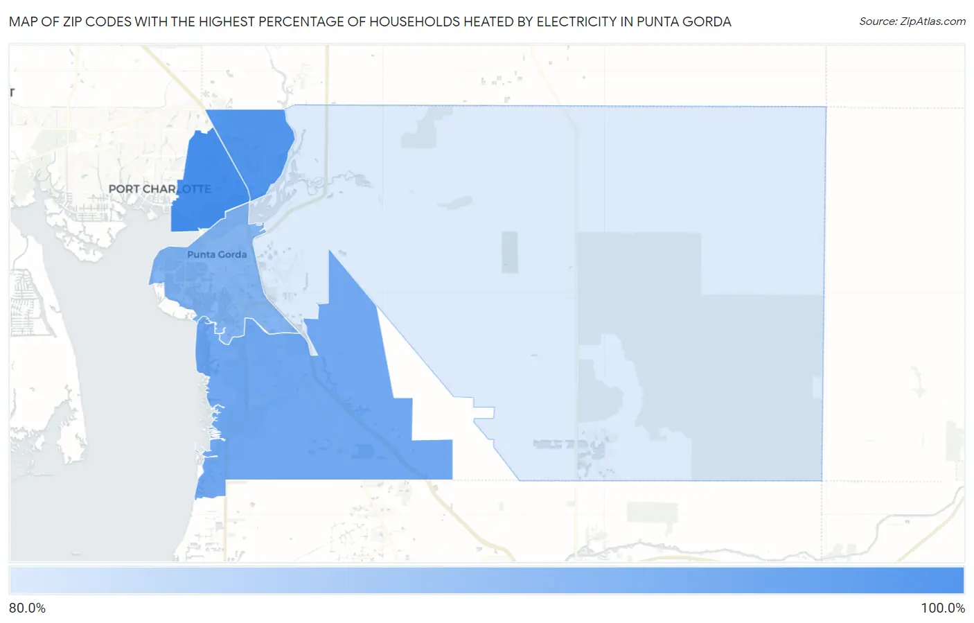 Zip Codes with the Highest Percentage of Households Heated by Electricity in Punta Gorda Map
