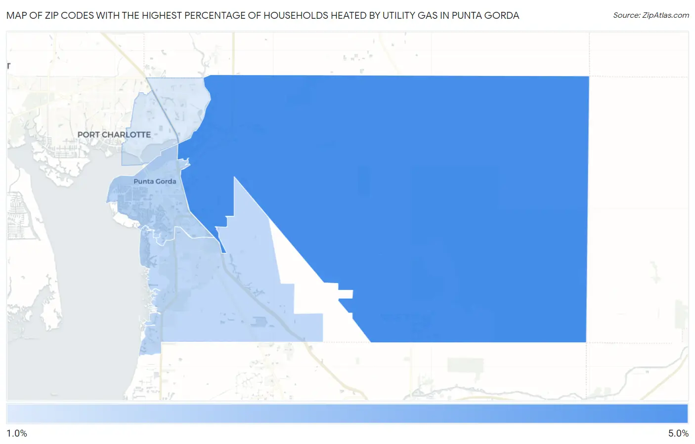 Zip Codes with the Highest Percentage of Households Heated by Utility Gas in Punta Gorda Map