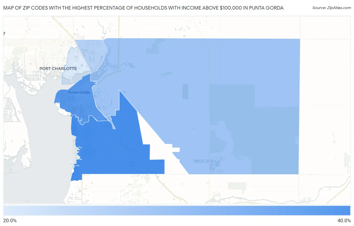 Zip Codes with the Highest Percentage of Households with Income Above $100,000 in Punta Gorda Map