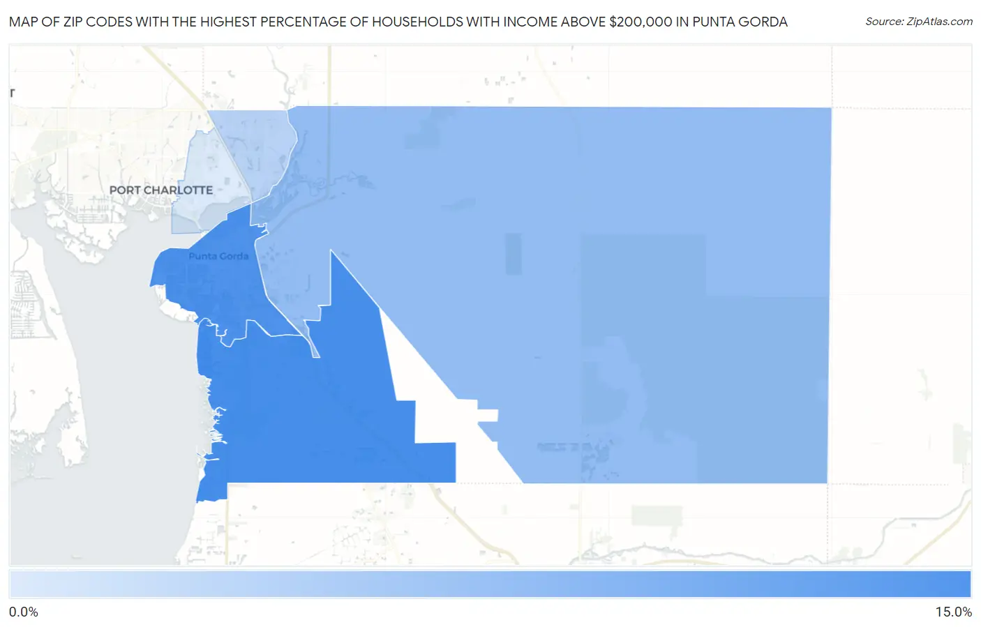 Zip Codes with the Highest Percentage of Households with Income Above $200,000 in Punta Gorda Map