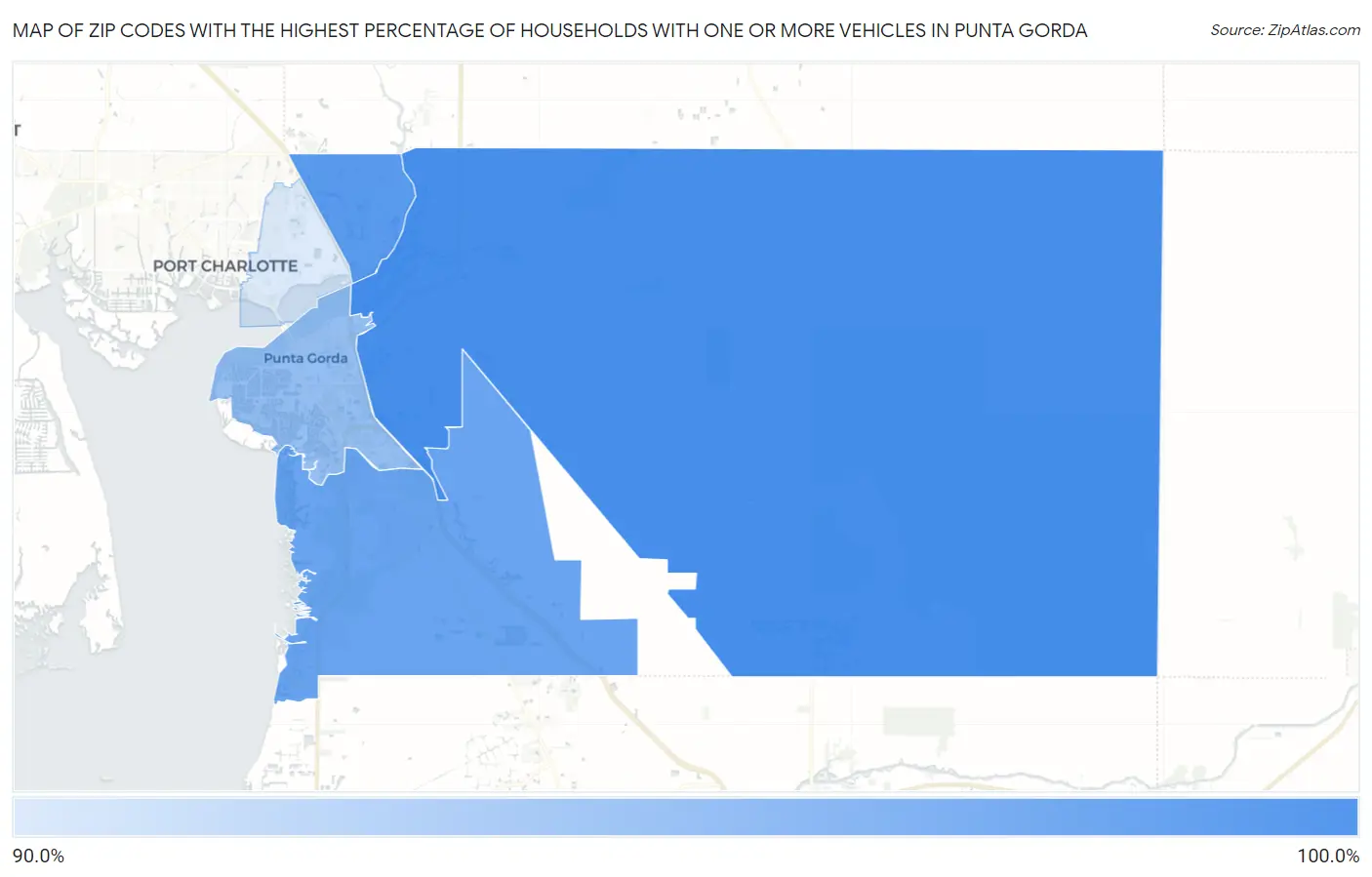 Zip Codes with the Highest Percentage of Households With One or more Vehicles in Punta Gorda Map