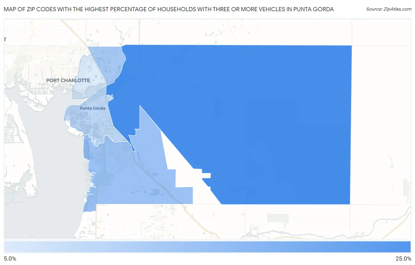 Zip Codes with the Highest Percentage of Households With Three or more Vehicles in Punta Gorda Map