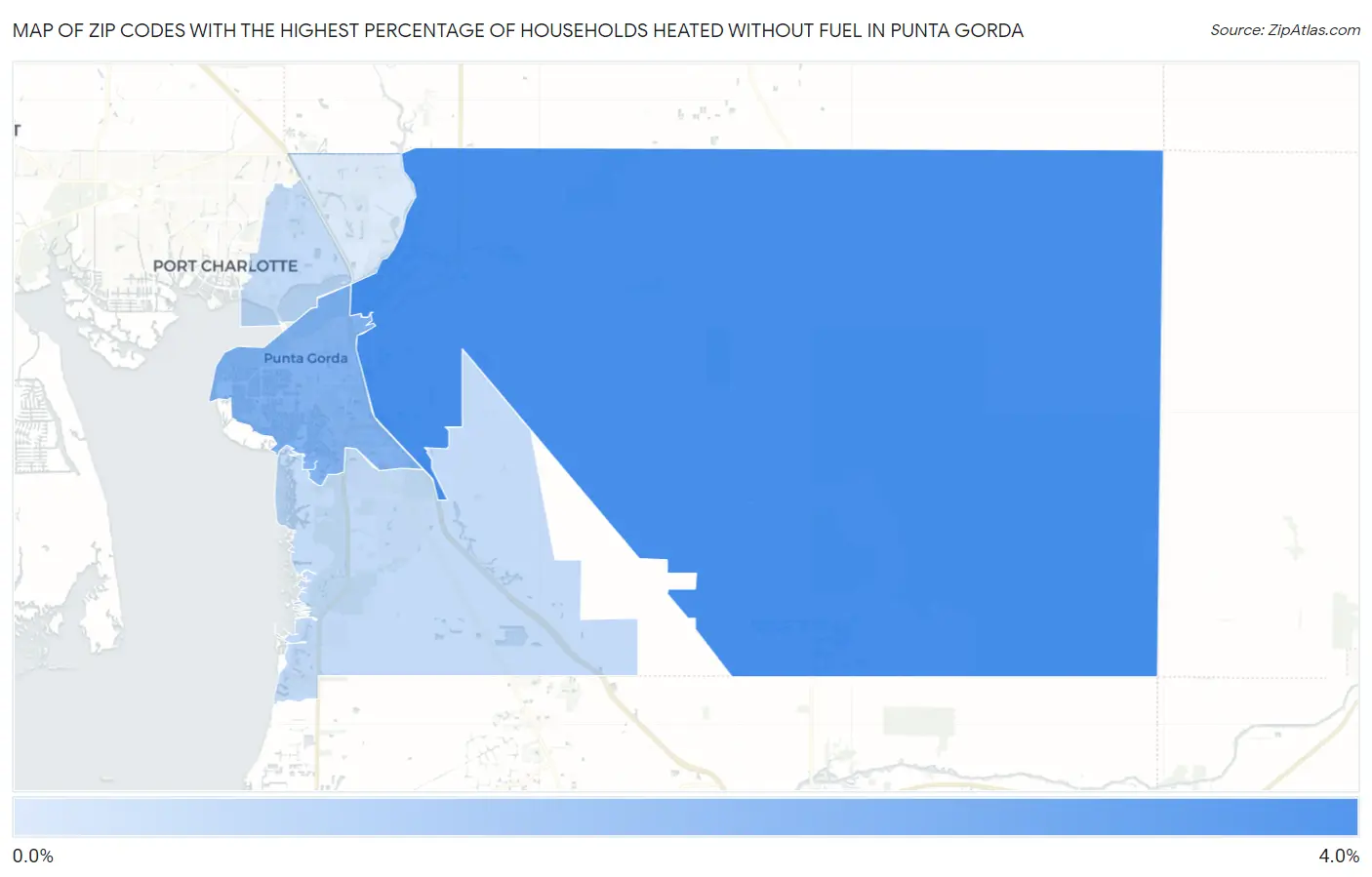 Zip Codes with the Highest Percentage of Households Heated without Fuel in Punta Gorda Map
