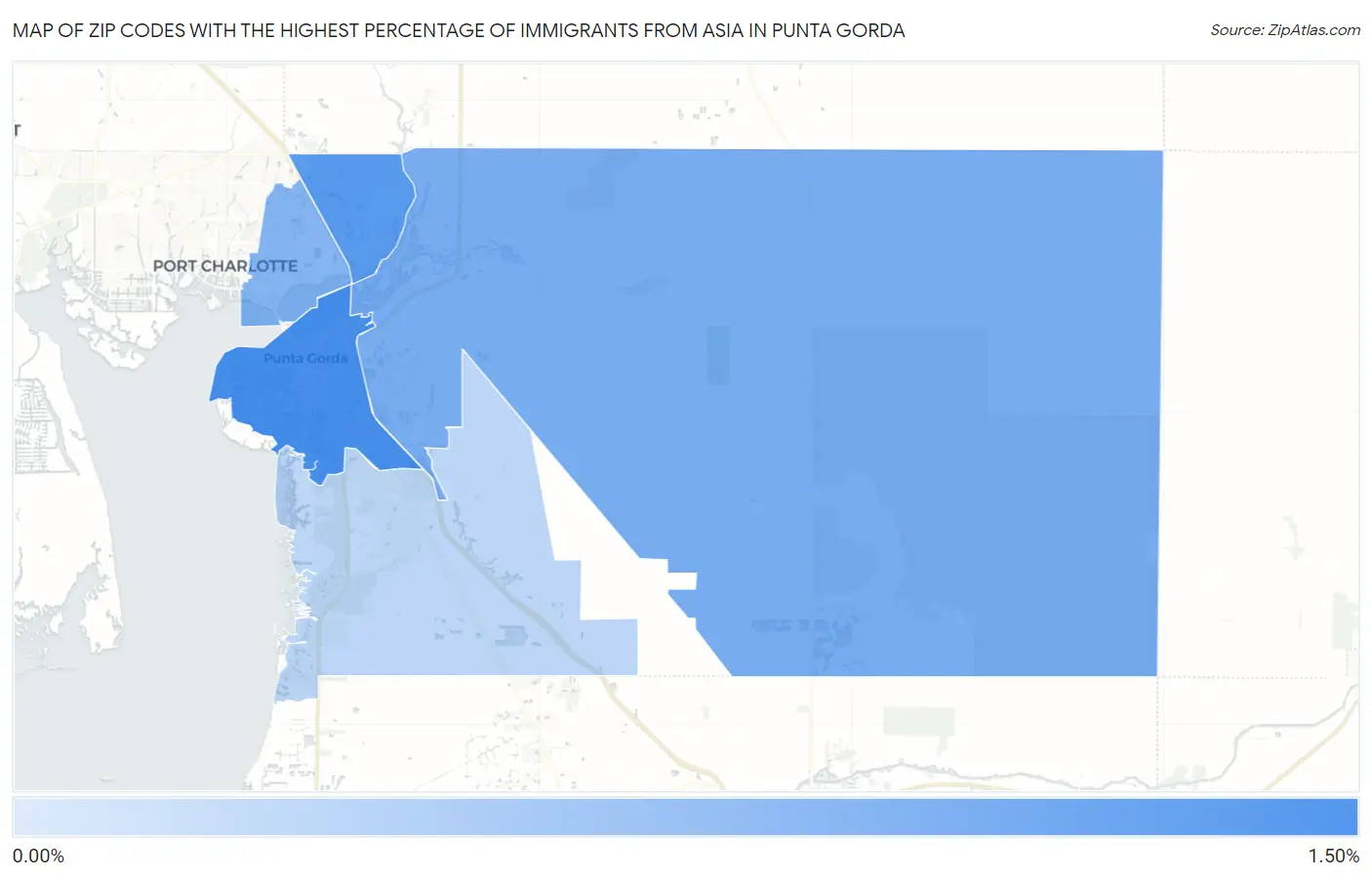 Zip Codes with the Highest Percentage of Immigrants from Asia in Punta Gorda Map