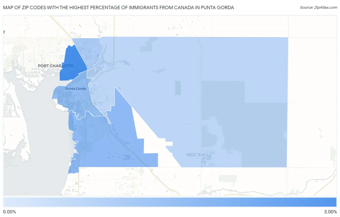 Zip Codes with the Highest Percentage of Immigrants from Canada in Punta Gorda Map