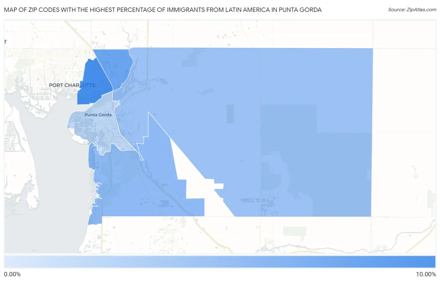 Zip Codes with the Highest Percentage of Immigrants from Latin America in Punta Gorda Map