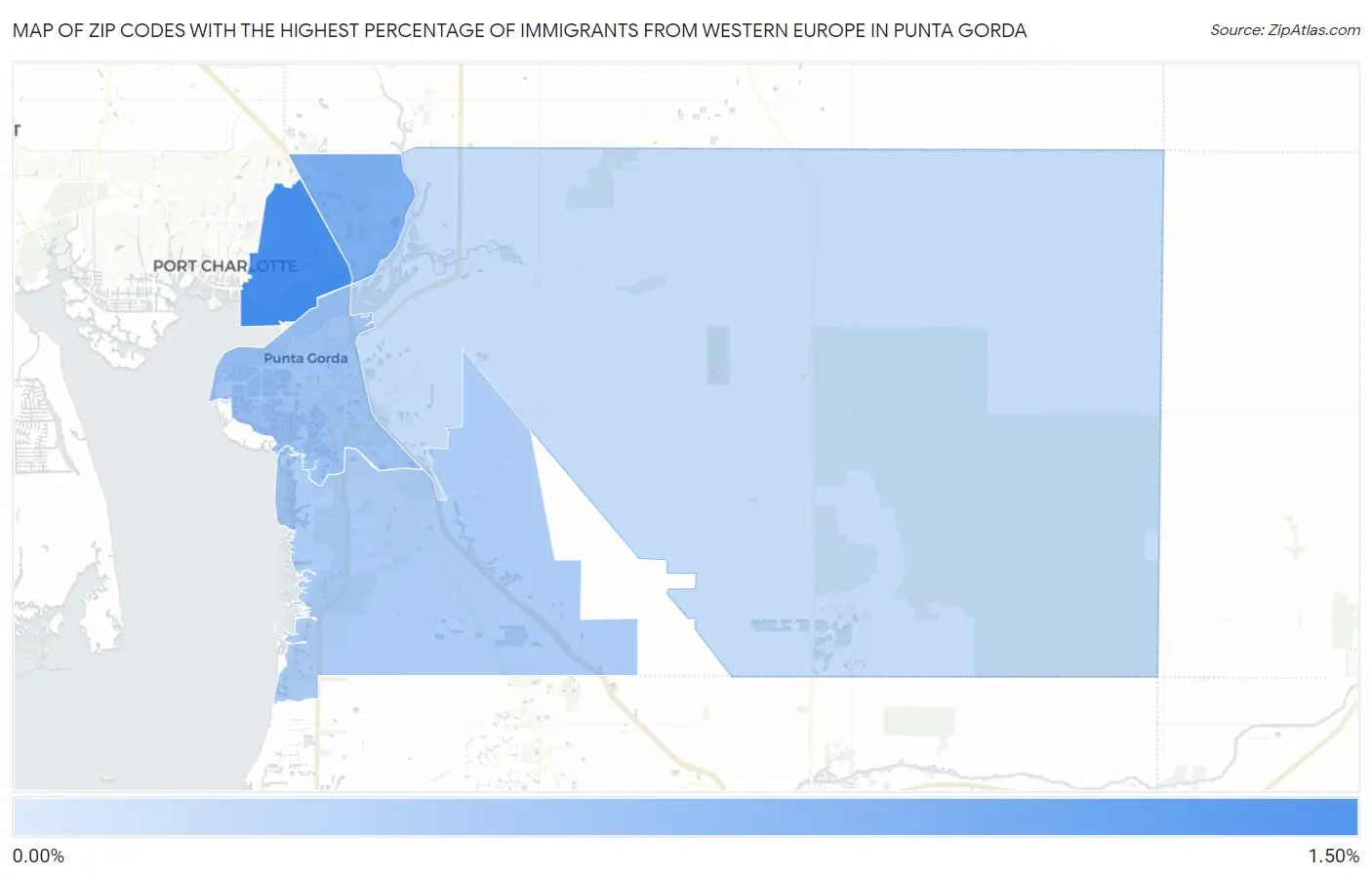 Zip Codes with the Highest Percentage of Immigrants from Western Europe in Punta Gorda Map