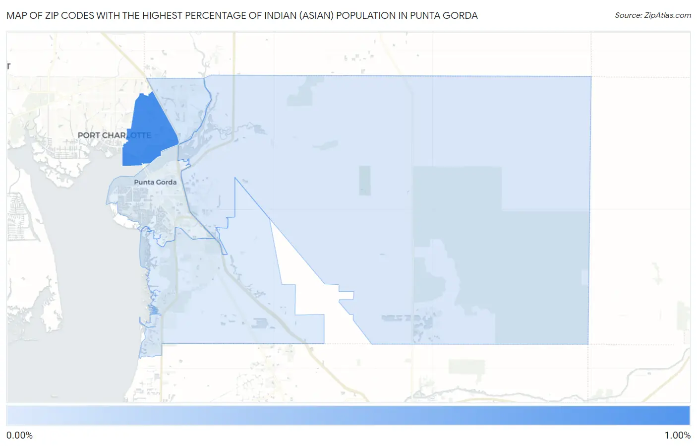 Zip Codes with the Highest Percentage of Indian (Asian) Population in Punta Gorda Map