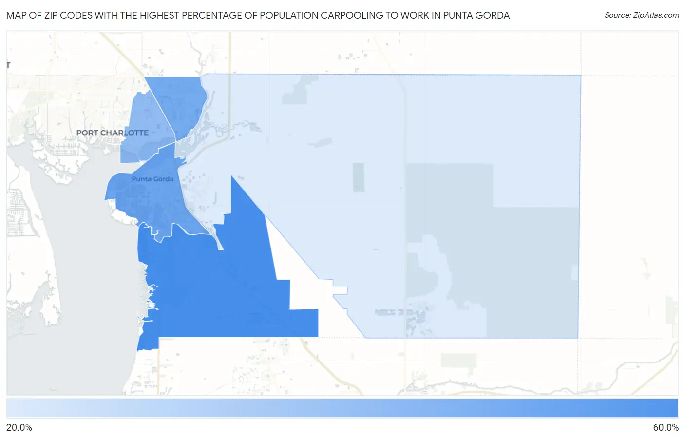 Zip Codes with the Highest Percentage of Population Carpooling to Work in Punta Gorda Map