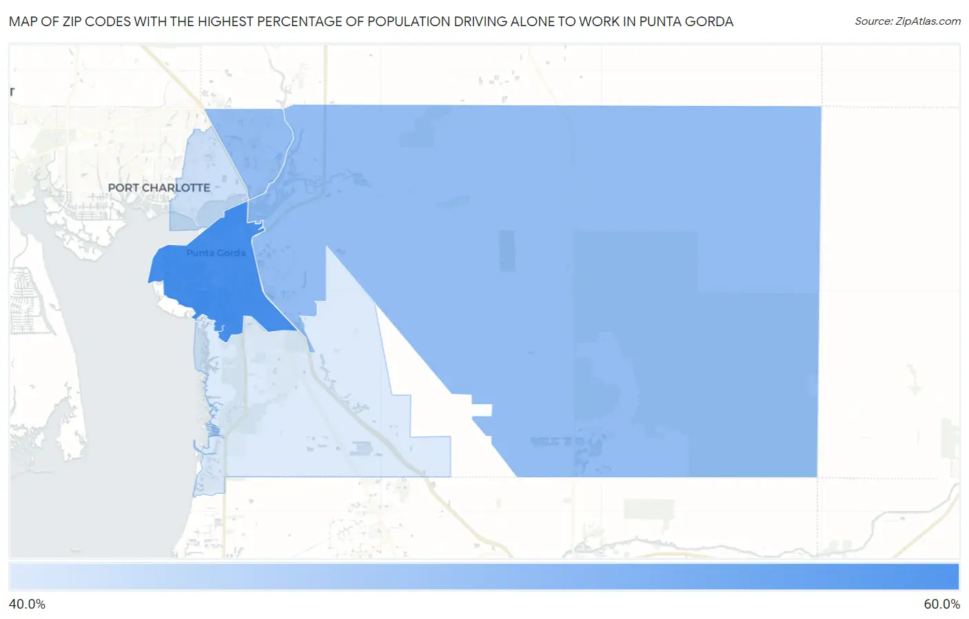 Zip Codes with the Highest Percentage of Population Driving Alone to Work in Punta Gorda Map