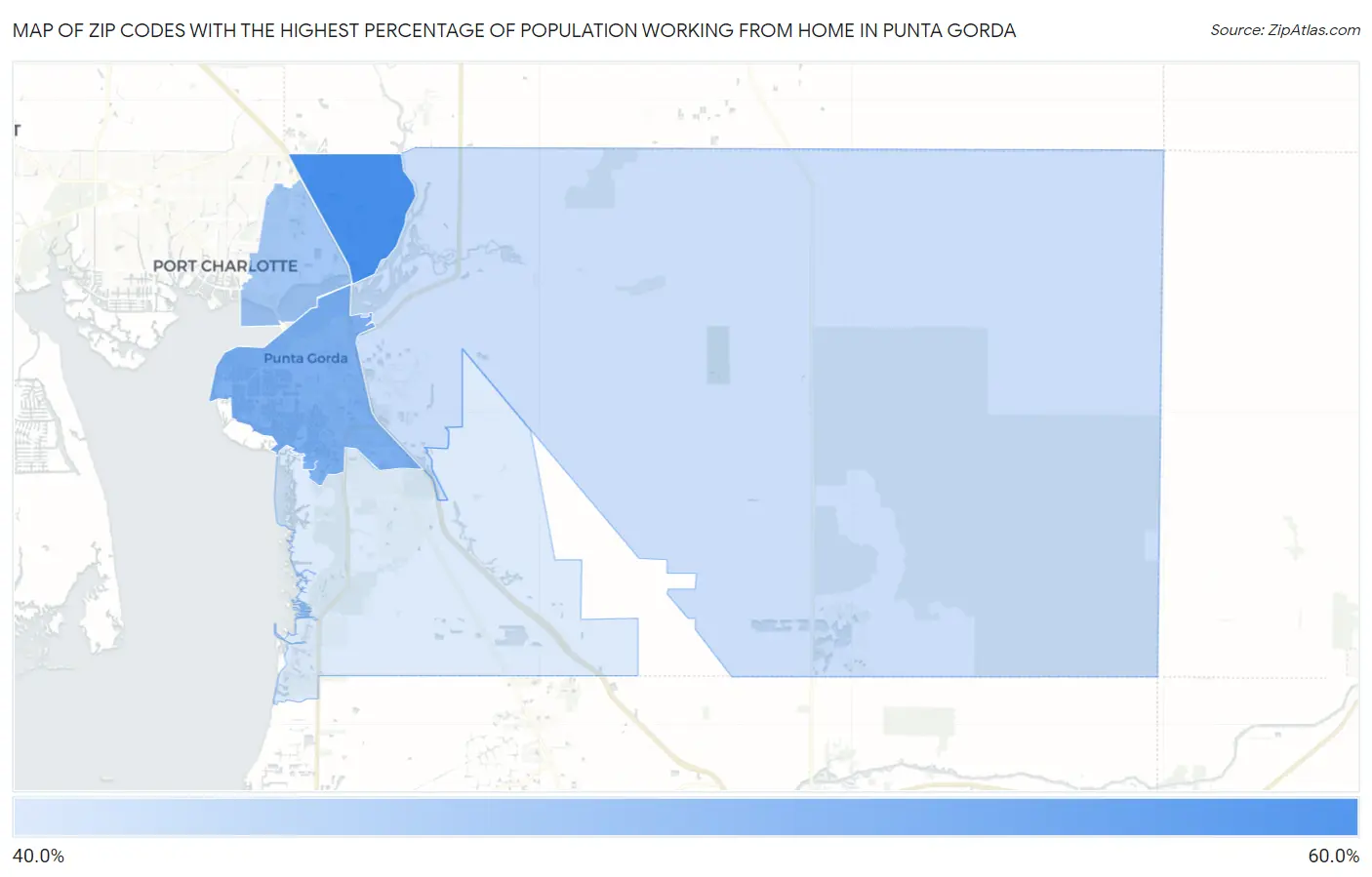 Zip Codes with the Highest Percentage of Population Working from Home in Punta Gorda Map