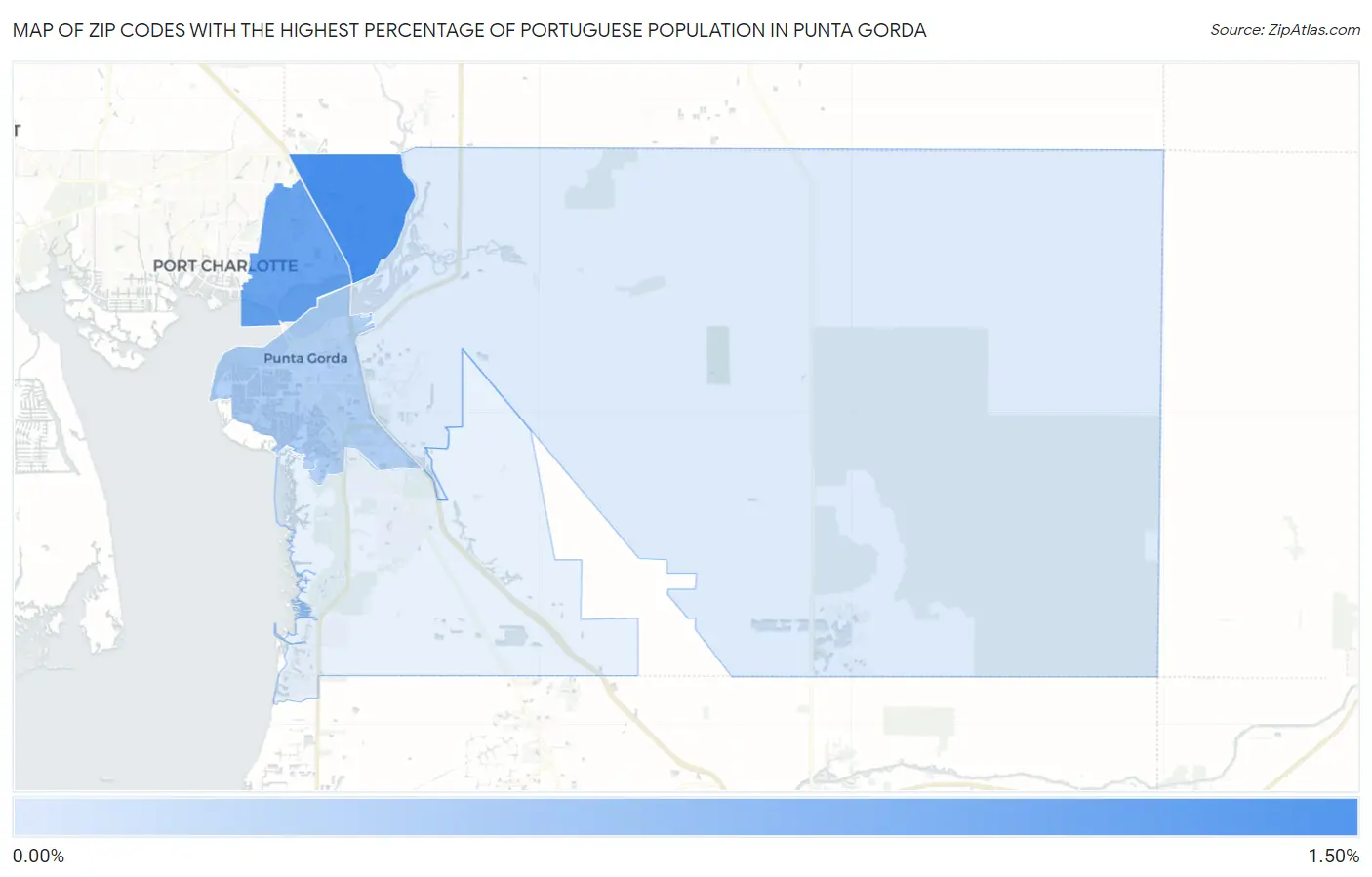 Zip Codes with the Highest Percentage of Portuguese Population in Punta Gorda Map