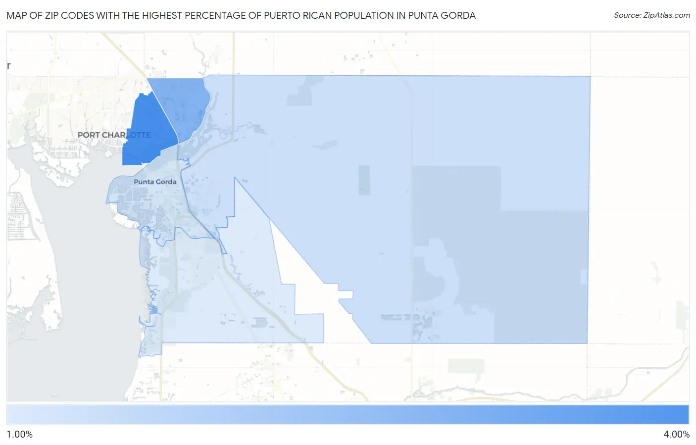 Zip Codes with the Highest Percentage of Puerto Rican Population in Punta Gorda Map