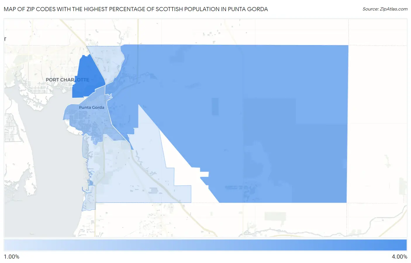 Zip Codes with the Highest Percentage of Scottish Population in Punta Gorda Map