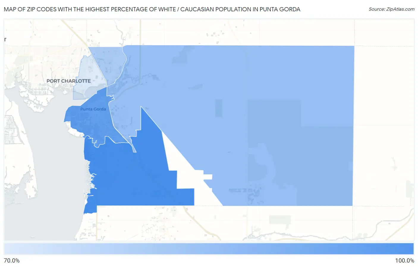 Zip Codes with the Highest Percentage of White / Caucasian Population in Punta Gorda Map