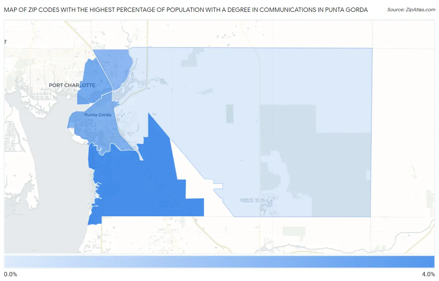 Zip Codes with the Highest Percentage of Population with a Degree in Communications in Punta Gorda Map