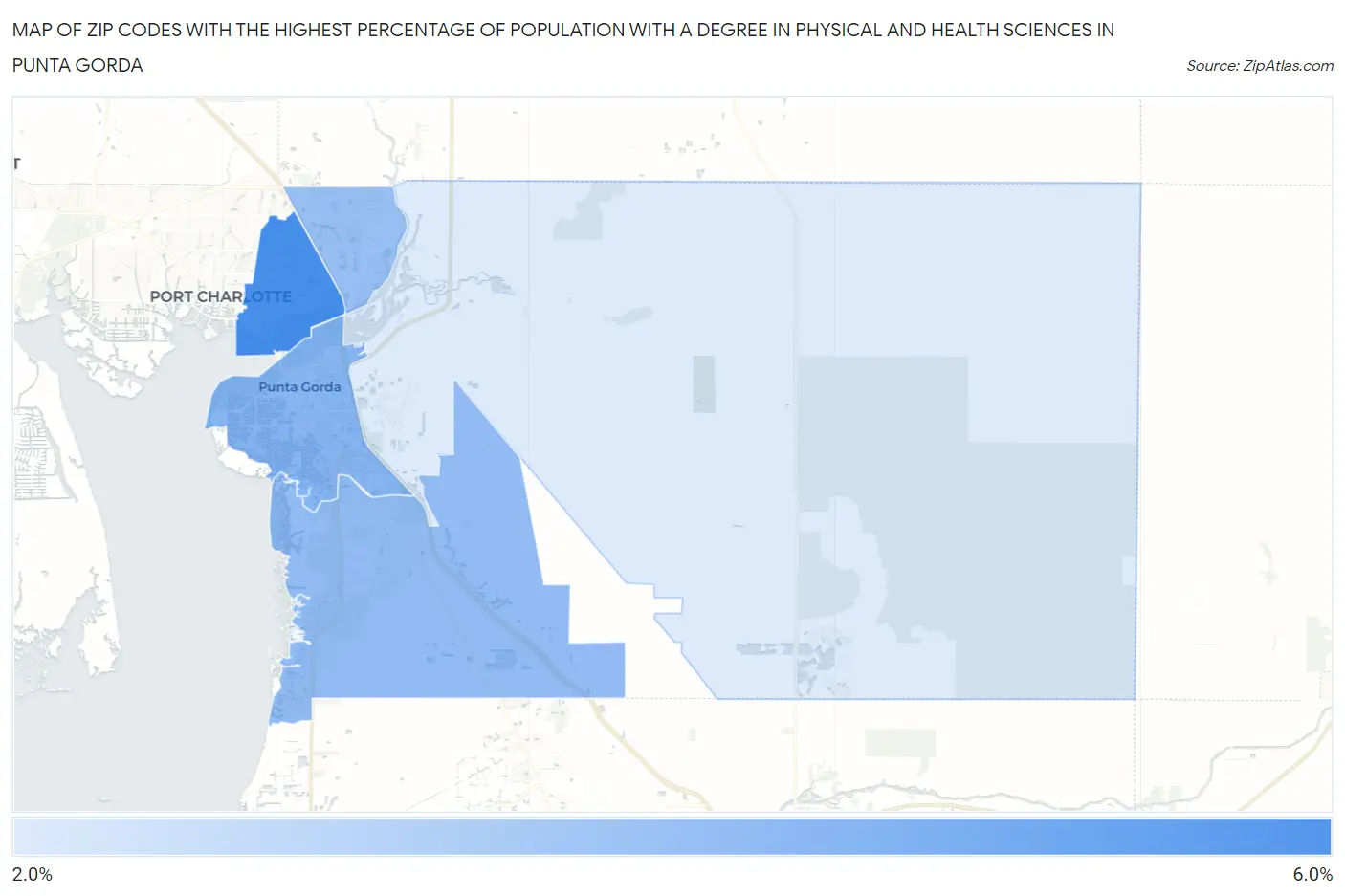 Zip Codes with the Highest Percentage of Population with a Degree in Physical and Health Sciences in Punta Gorda Map