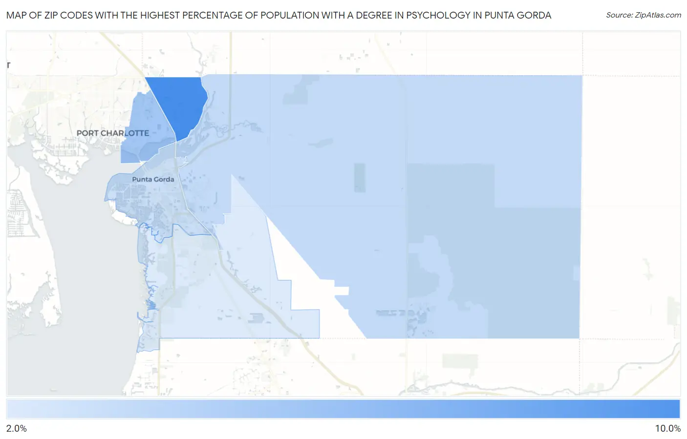 Zip Codes with the Highest Percentage of Population with a Degree in Psychology in Punta Gorda Map