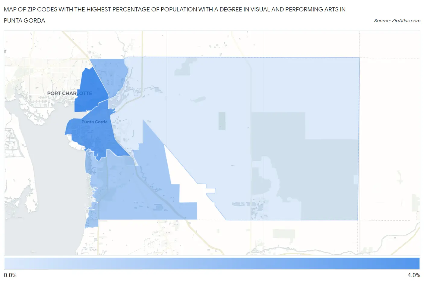 Zip Codes with the Highest Percentage of Population with a Degree in Visual and Performing Arts in Punta Gorda Map