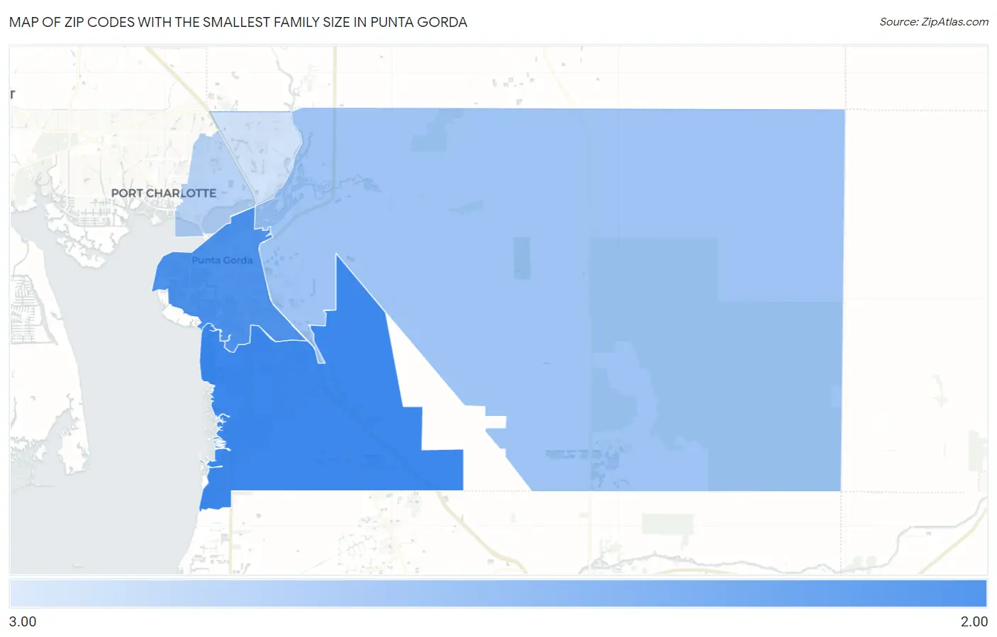 Zip Codes with the Smallest Family Size in Punta Gorda Map