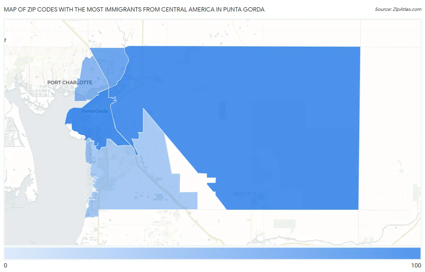 Zip Codes with the Most Immigrants from Central America in Punta Gorda Map