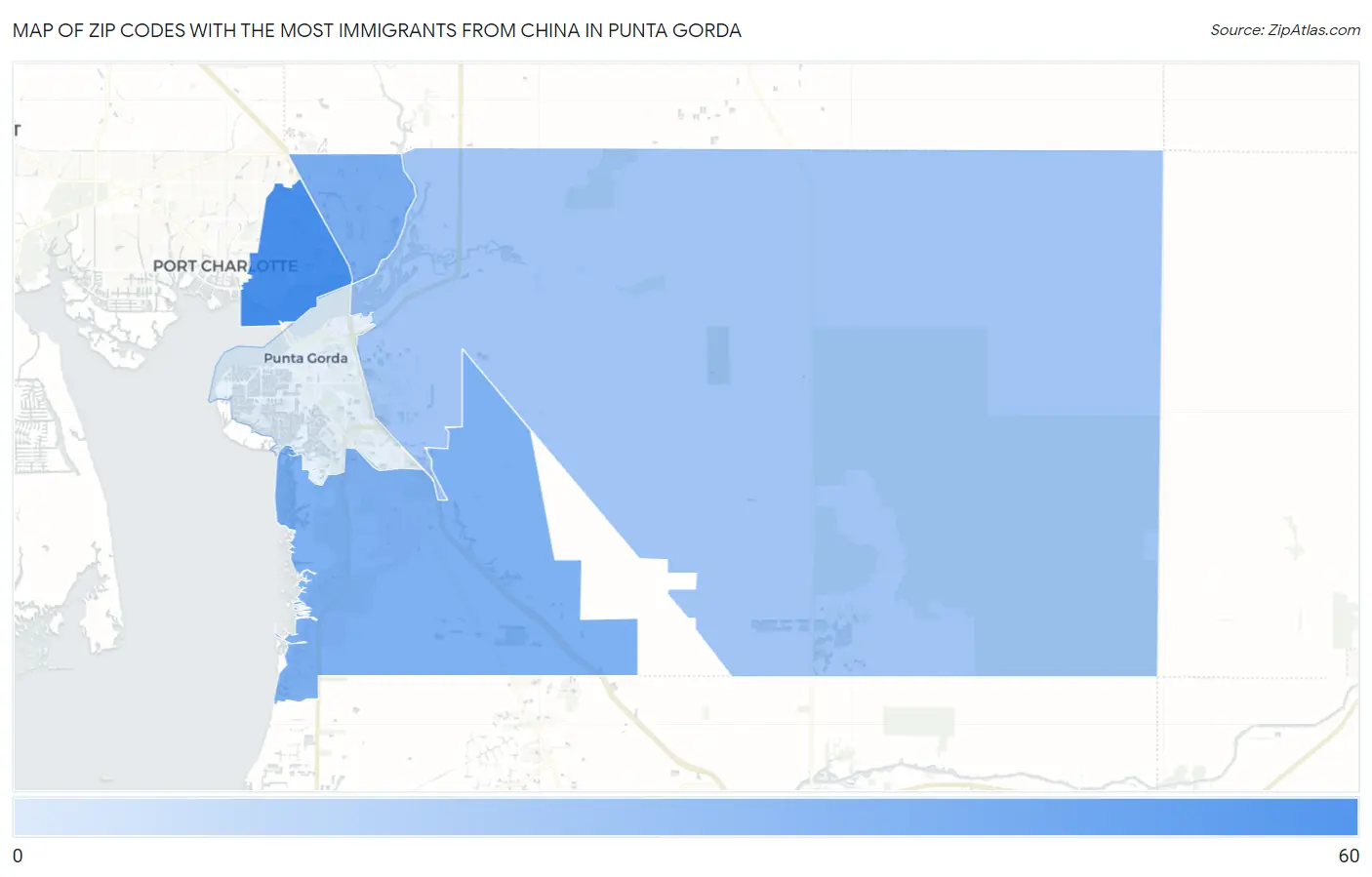 Zip Codes with the Most Immigrants from China in Punta Gorda Map