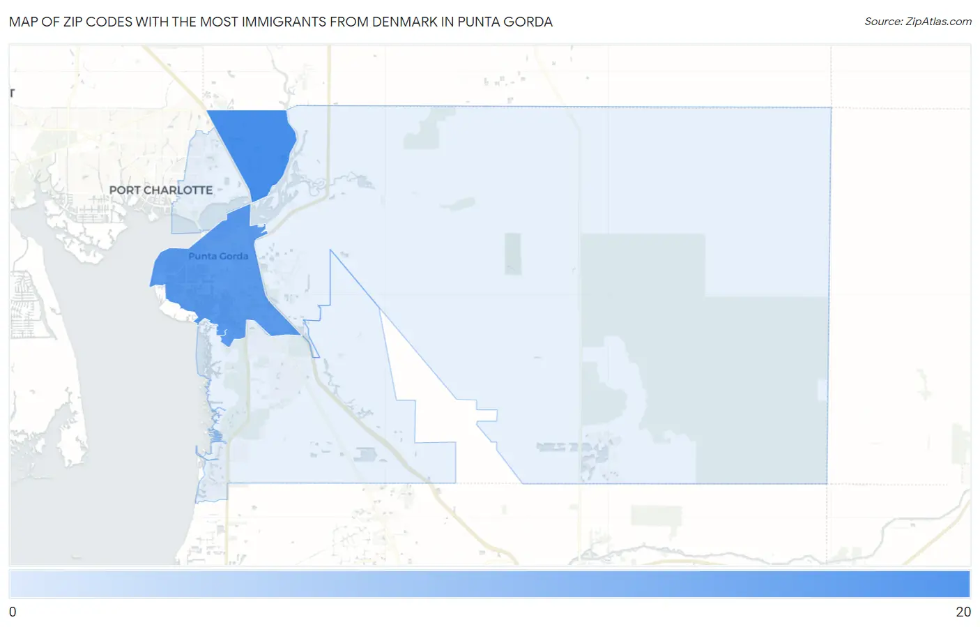 Zip Codes with the Most Immigrants from Denmark in Punta Gorda Map