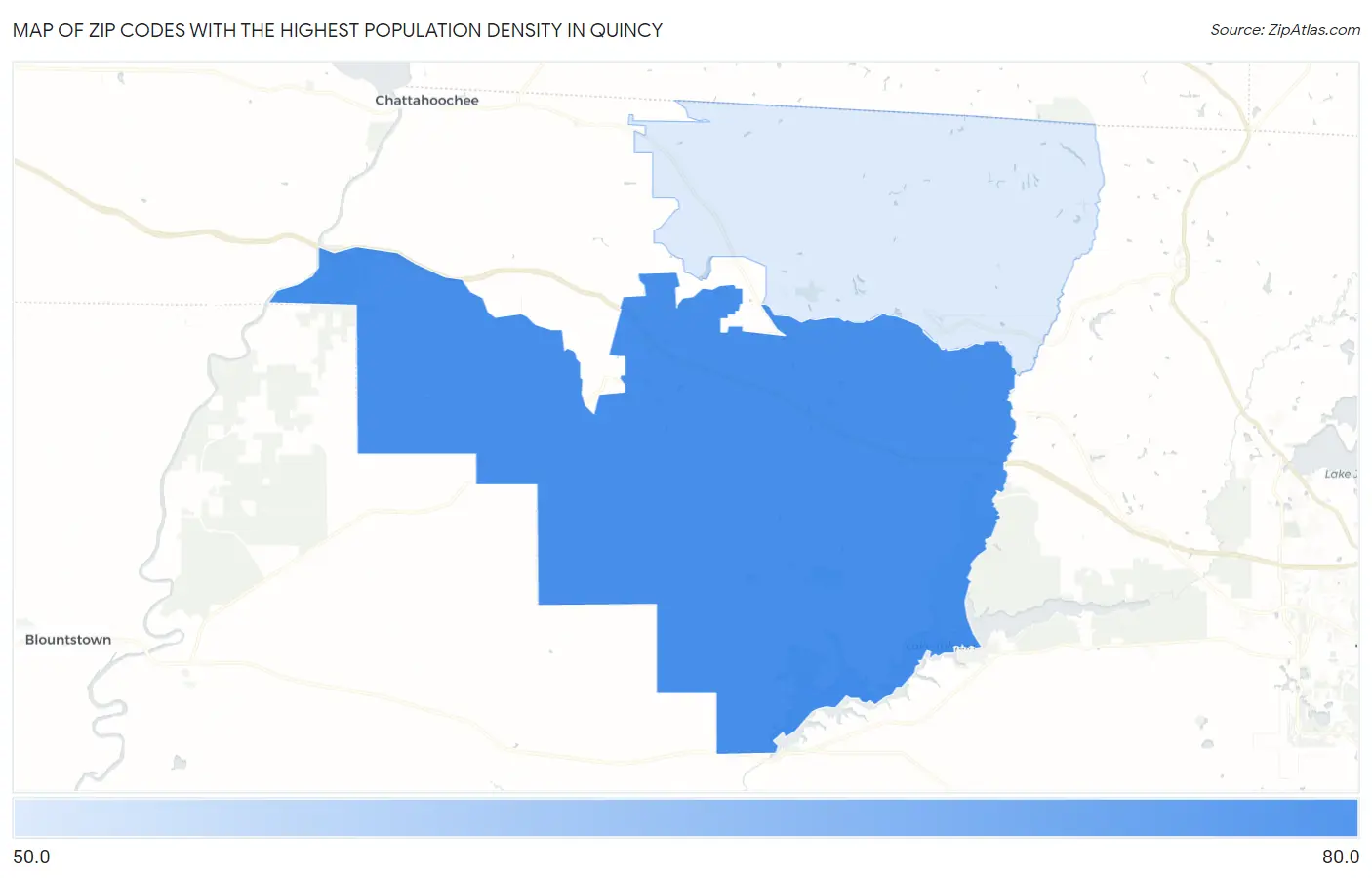 Zip Codes with the Highest Population Density in Quincy Map