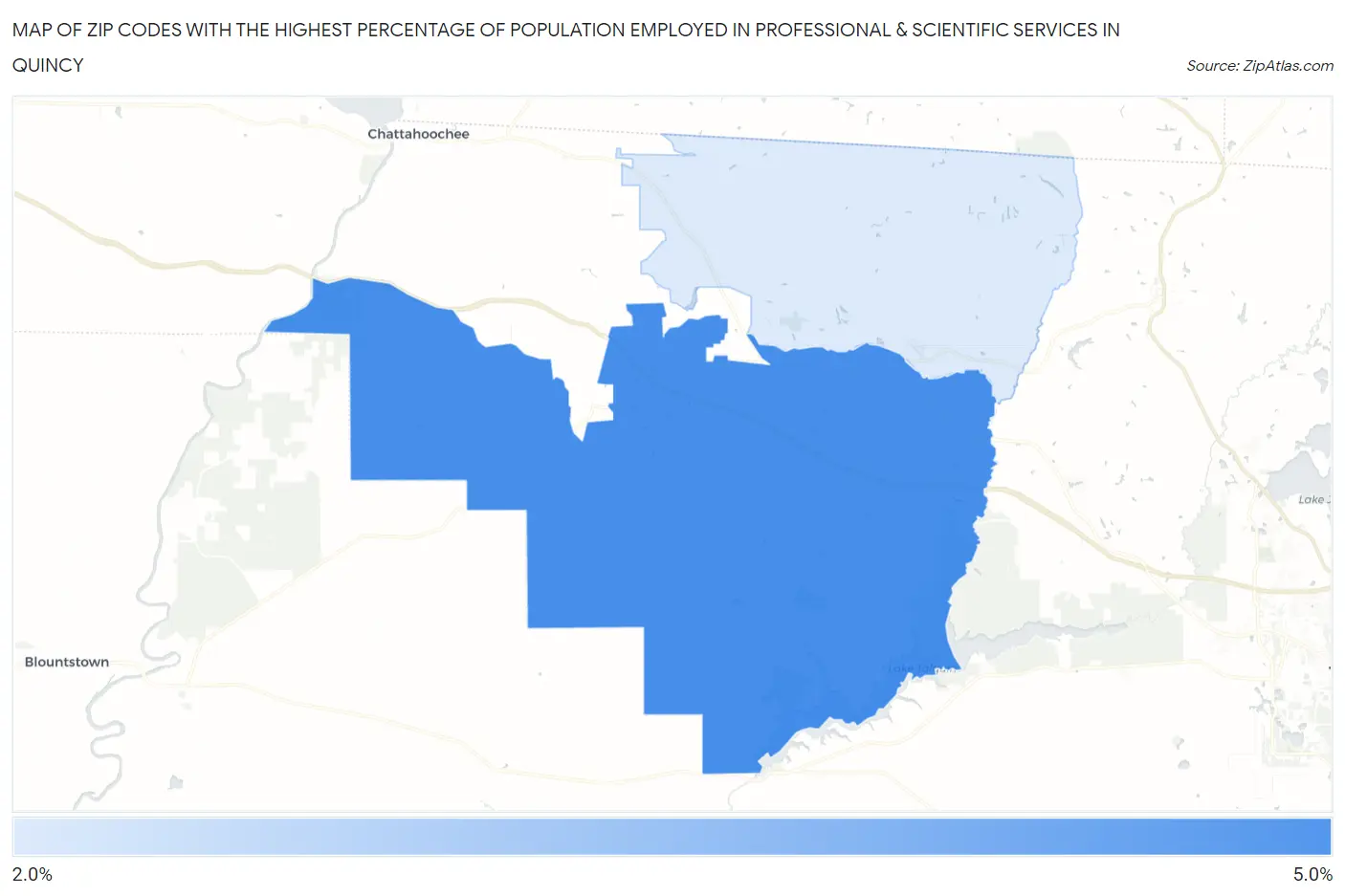 Zip Codes with the Highest Percentage of Population Employed in Professional & Scientific Services in Quincy Map